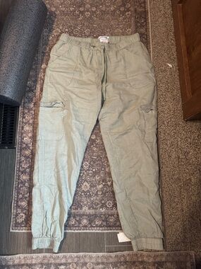 Nicole Miller Light Sage Green Cargo Jogger Pants